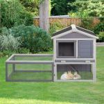 61'' 2-Tier Rabbit Hutch with Large Removable Run, Gray and White