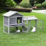 58.27'' Large Wooden Outdoor Rabbit Hutch with Ventilation Door, Removable Tray & Ramp