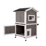 Wood 2 Story Cat House Outdoor Pet Condo 2-Tier Kitty Shelter Home Enclosure