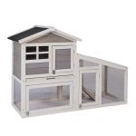 55'' Rabbit Hutch Indoor Outdoor Wooden Bunny Cage (Gray)