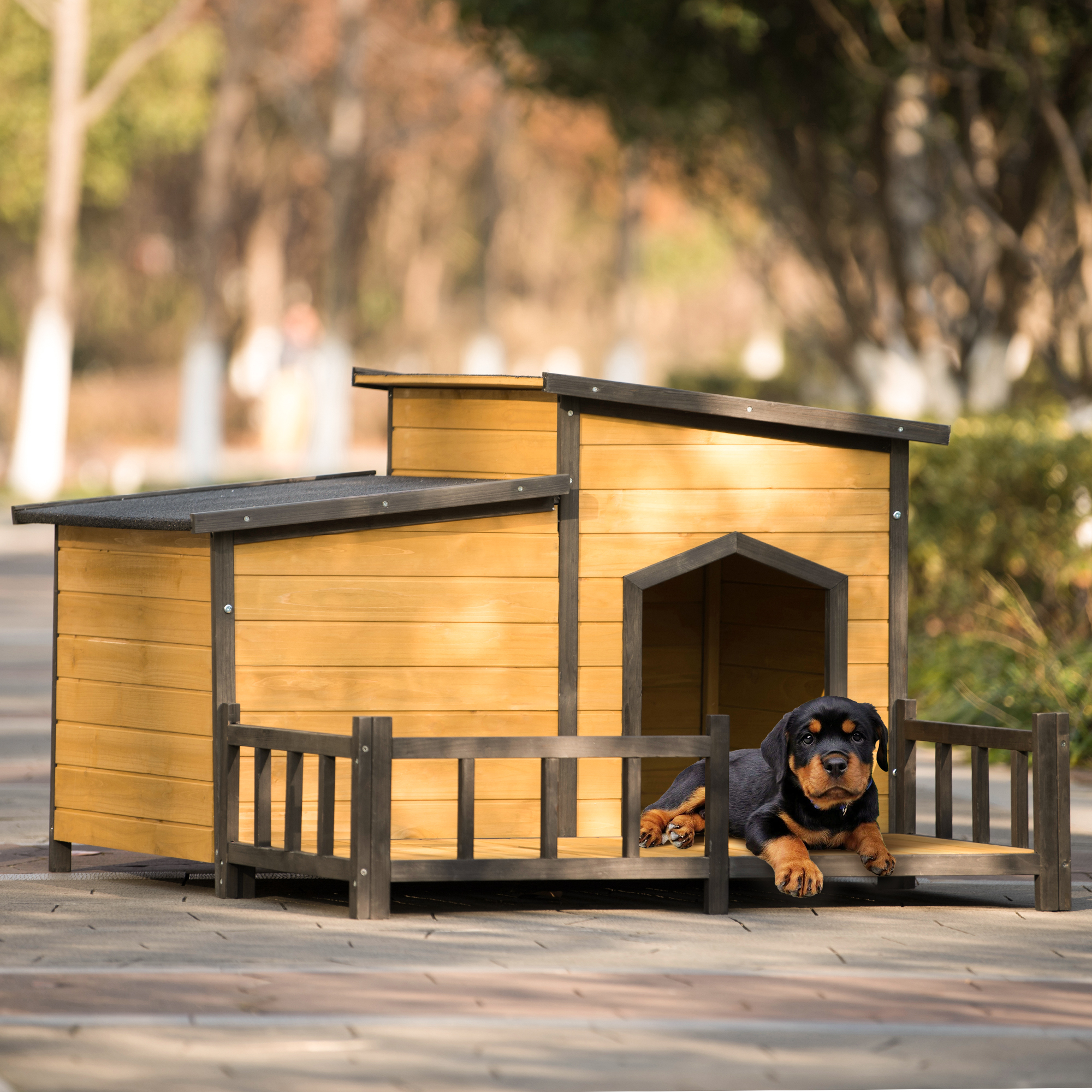 47.2'' Large Wooden Dog House Outdoor With Porch