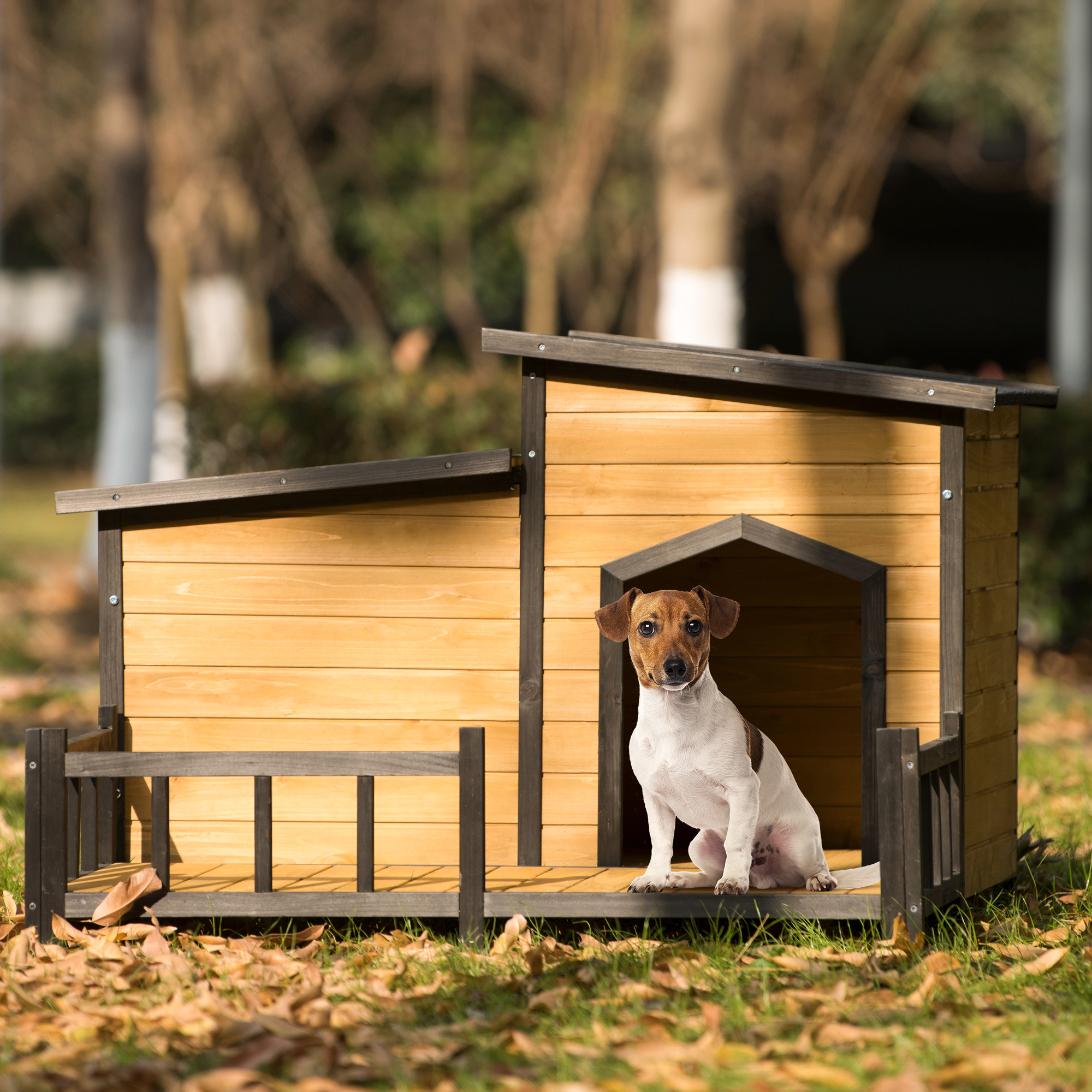 47.2'' Large Wooden Dog House Outdoor With Porch