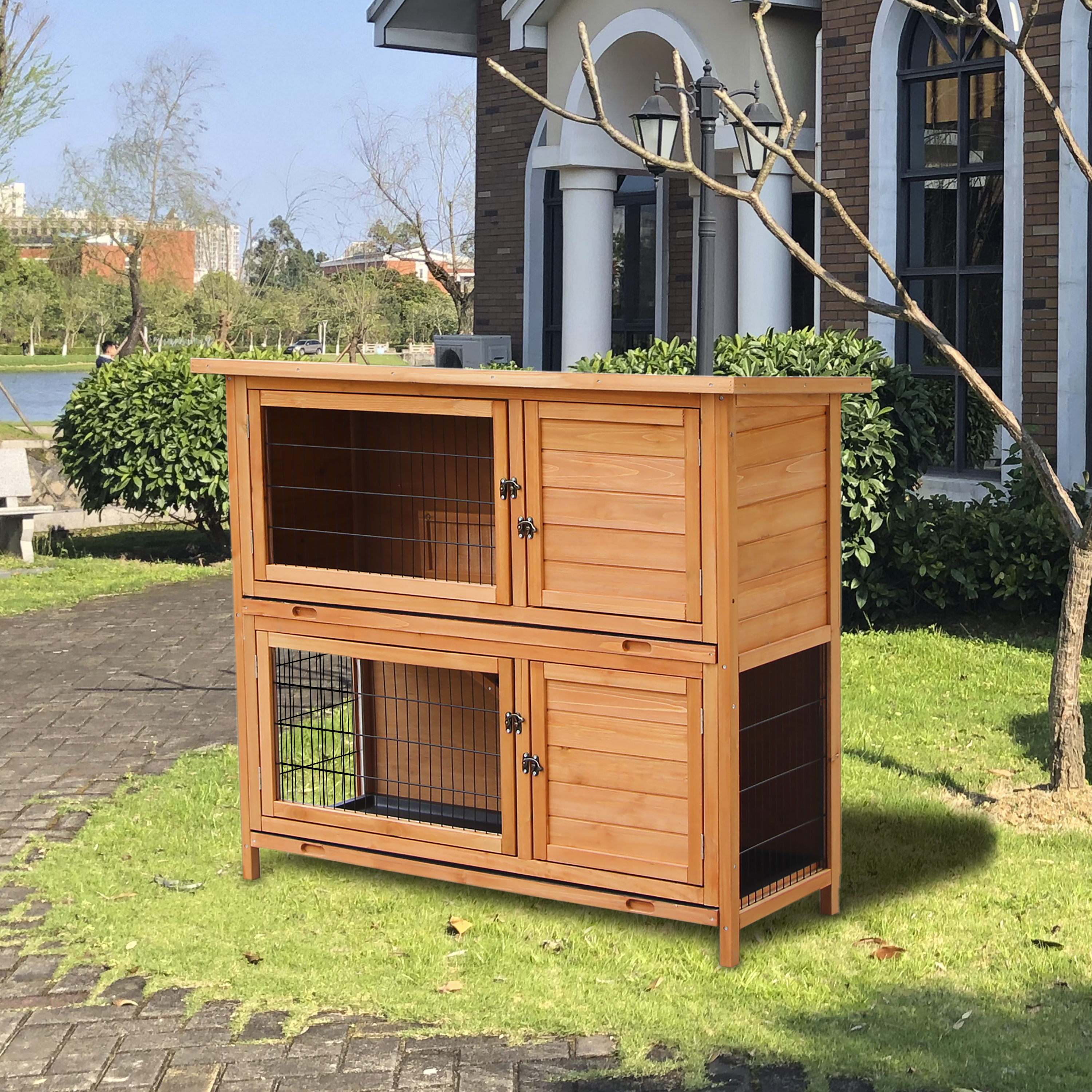 48'' Wood Double-deck Rabbit Hunch