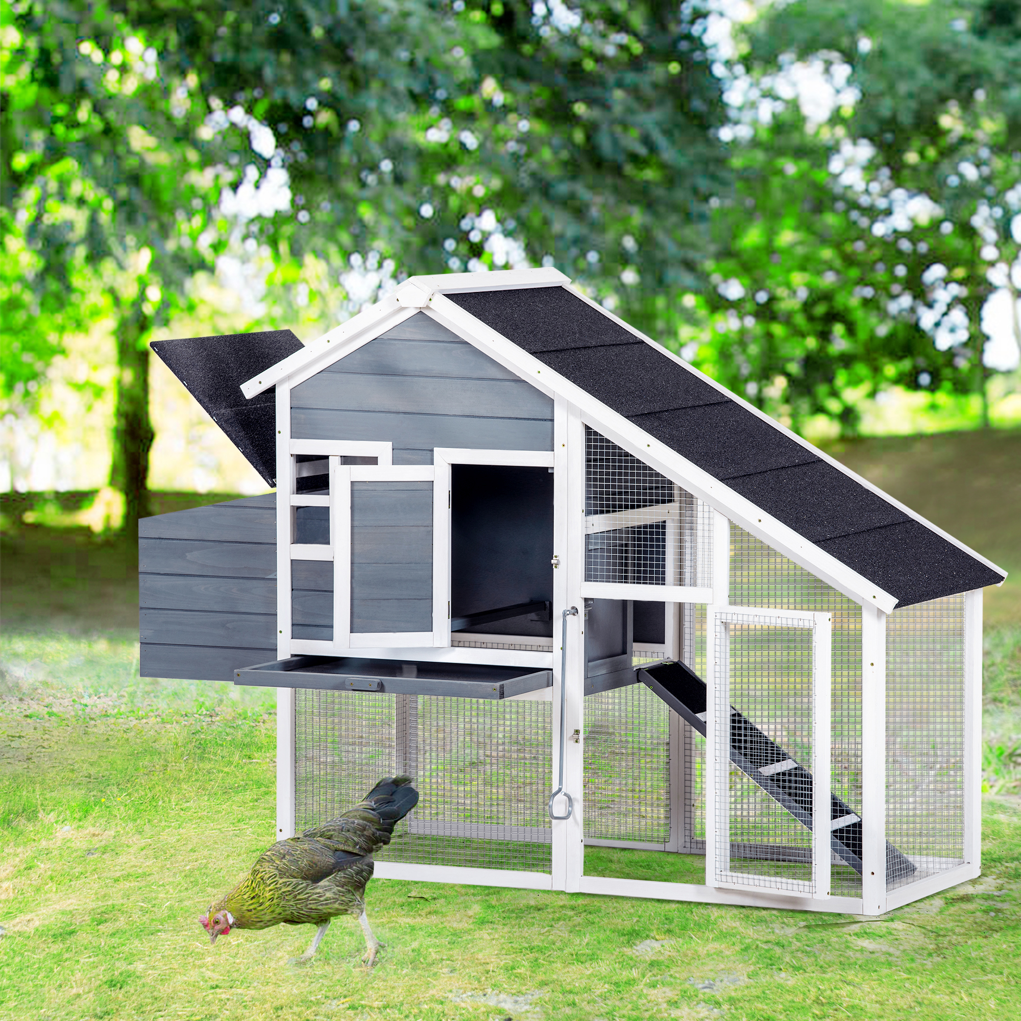 67.5'' Wooden House Chicken Coop for Small Animals Gray