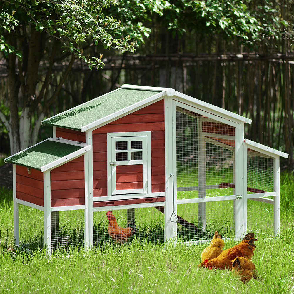 77.9” Chicken Coop Wooden Small Animal Cage with Ramp and Tray