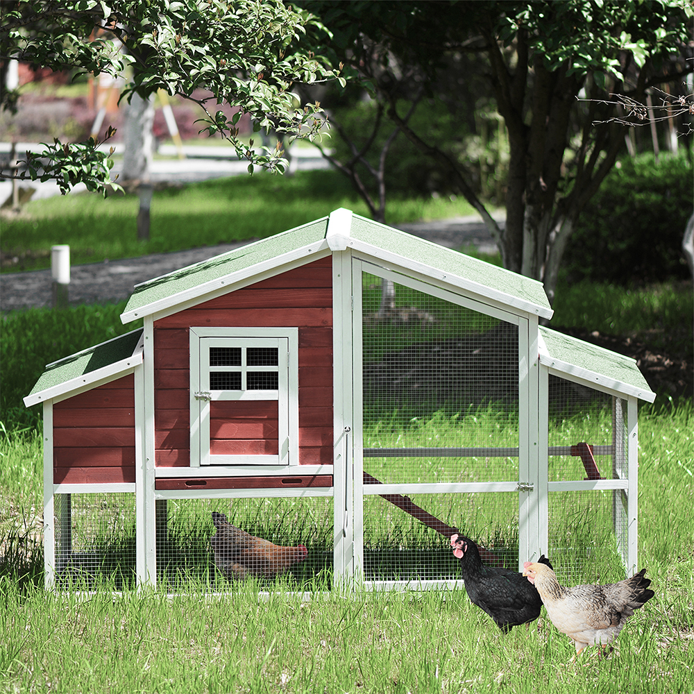 77.9” Chicken Coop Wooden Small Animal Cage with Ramp and Tray