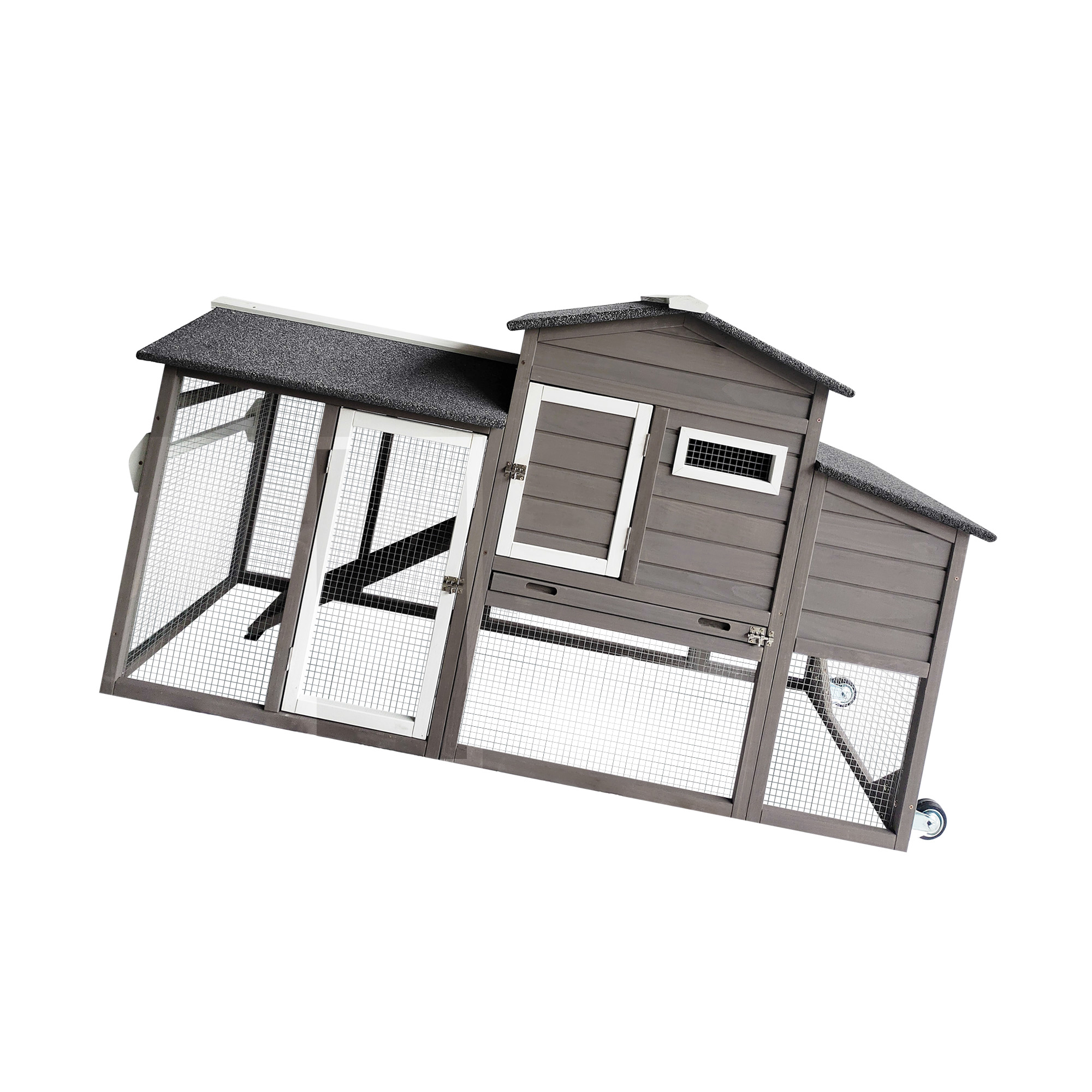 68.77'' Movable Wooden Chicken Coop with Wheels Tractor Run Nesting Box