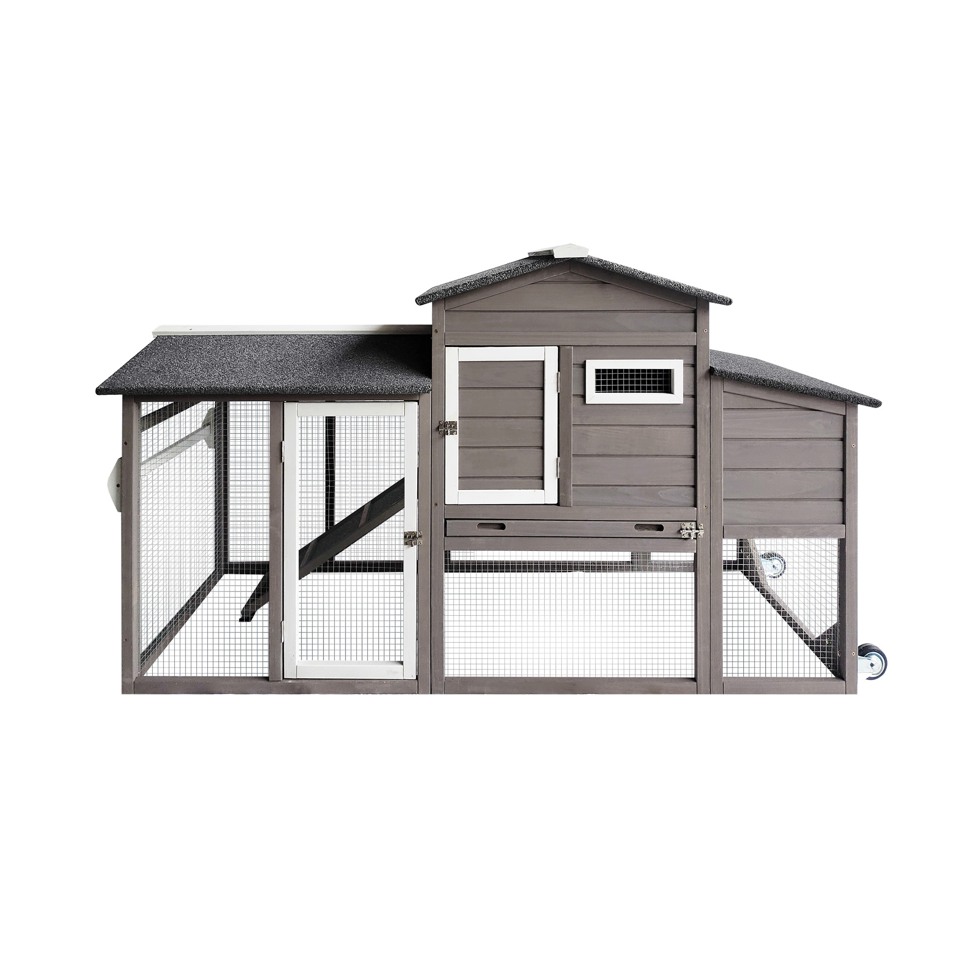 68.77'' Movable Wooden Chicken Coop with Wheels Tractor Run Nesting Box