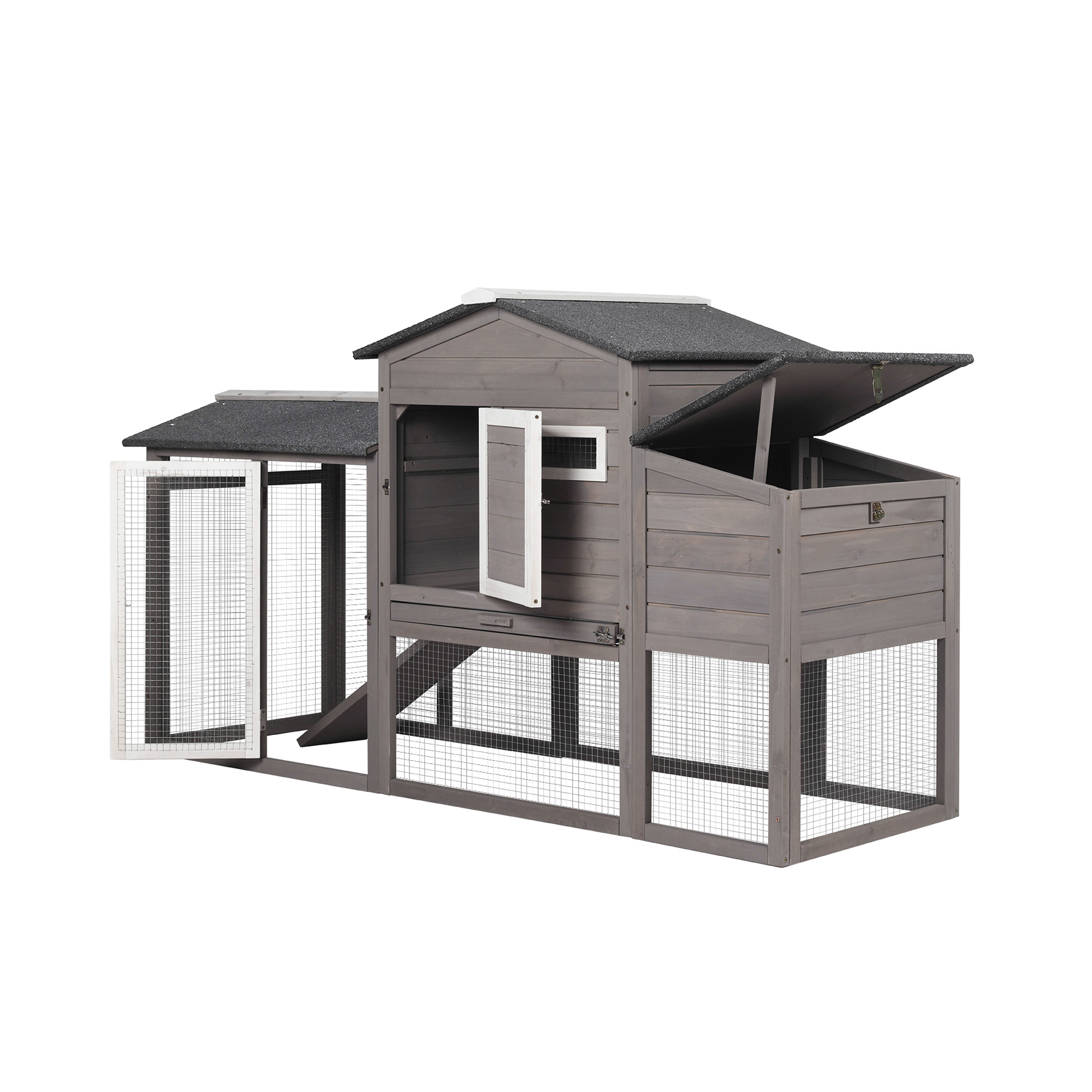68.77'' Wooden Chicken Coop with Ramp Nesting Box