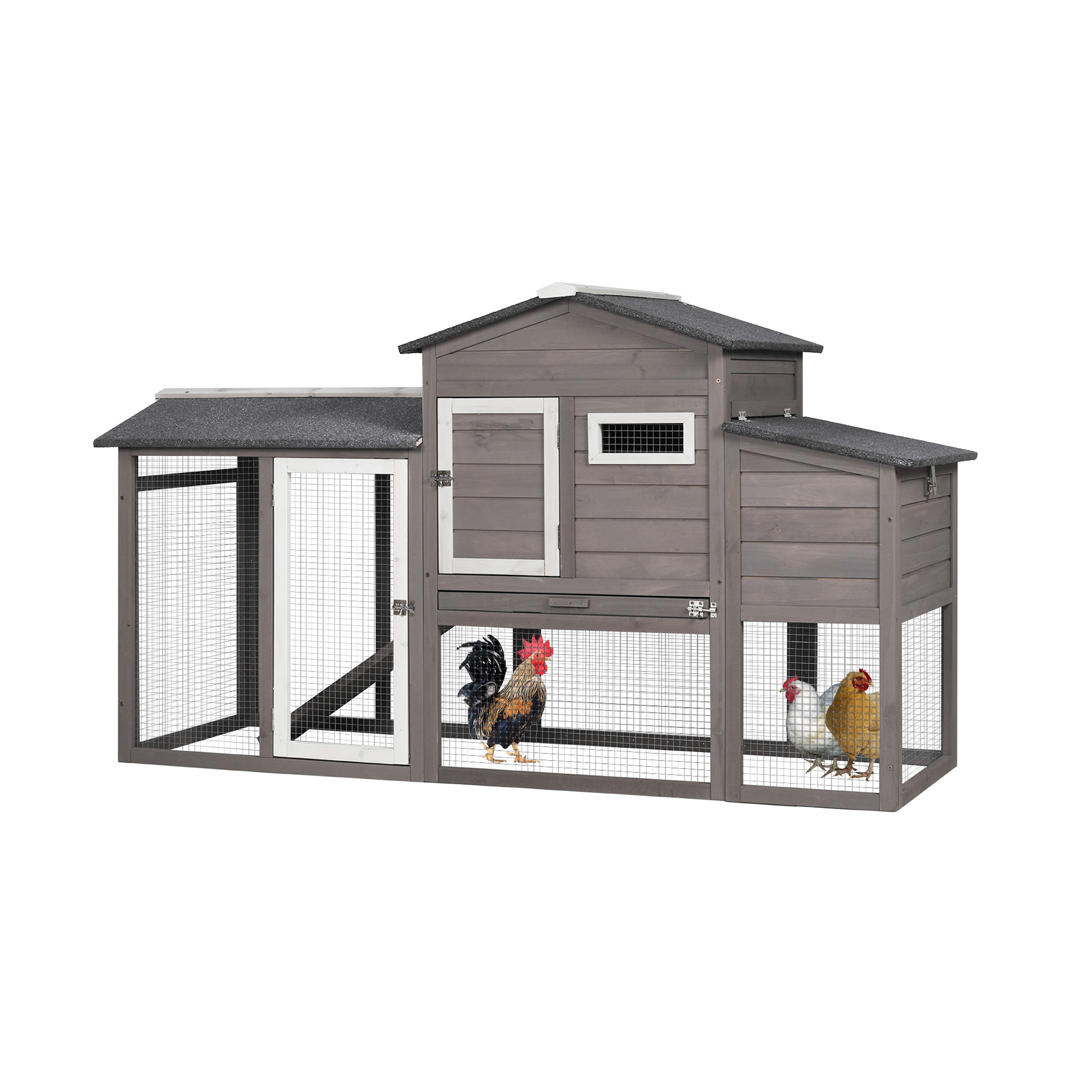 68.77'' Wooden Chicken Coop with Ramp Nesting Box