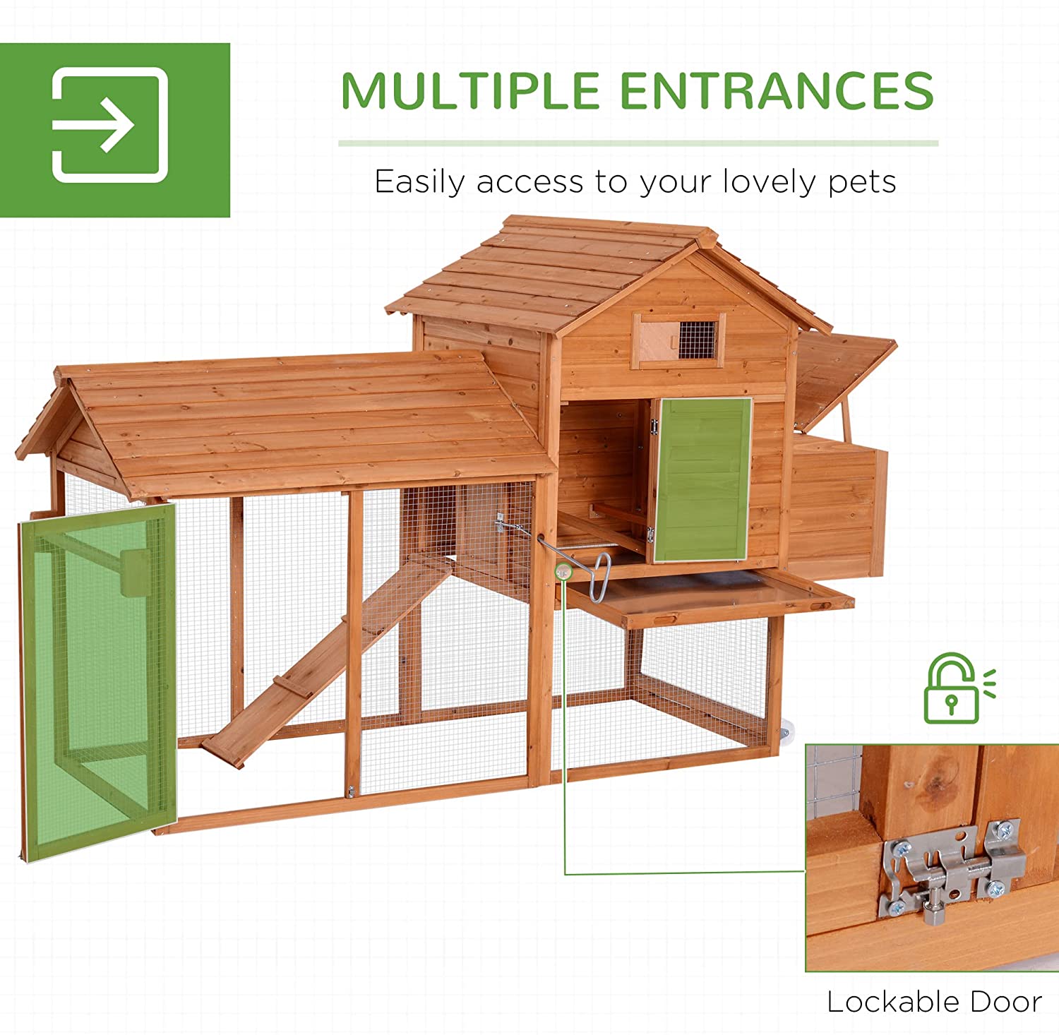 outdoor Indoor Wooden Portable Backyard Chicken Coop With Fenced Run And Wheels