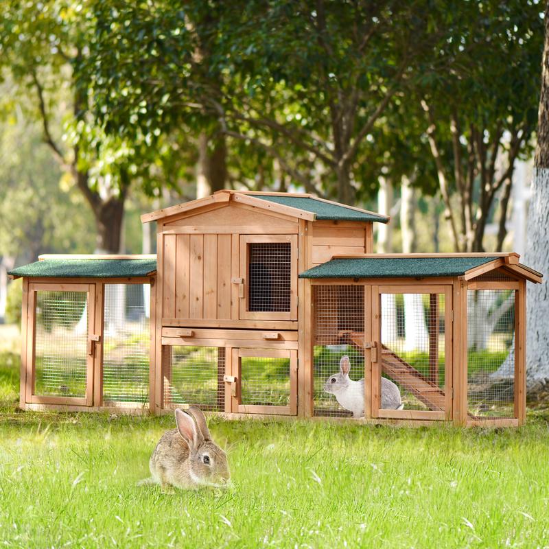 83.8'' Wood Rabbit Hutch Chicken Coop for Small Animals, Natural Wood