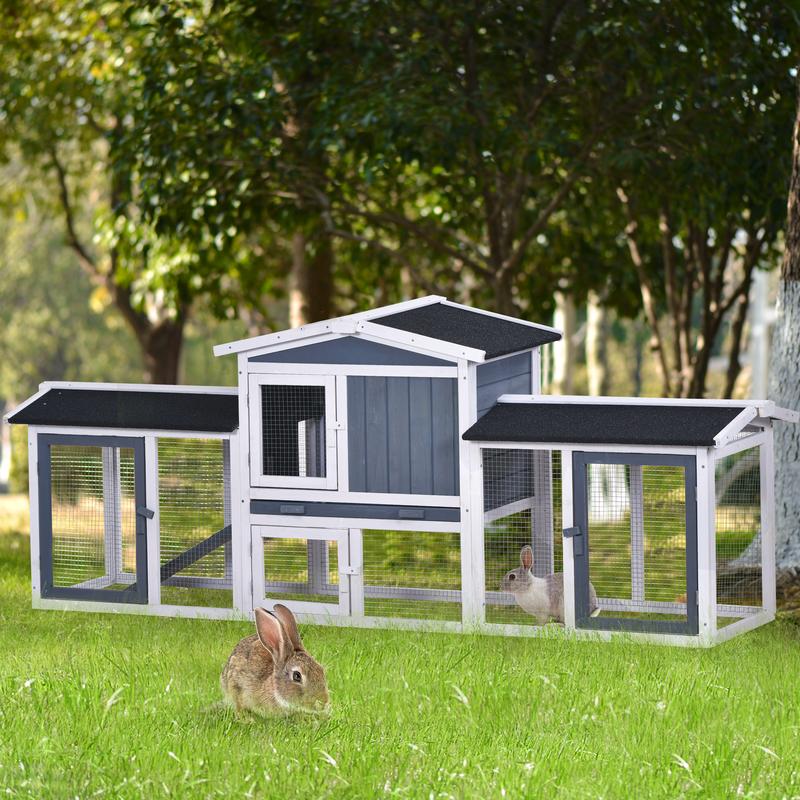 83.8'' Wood Rabbit Hutch Chicken Coop for Small Animals, Gray+White