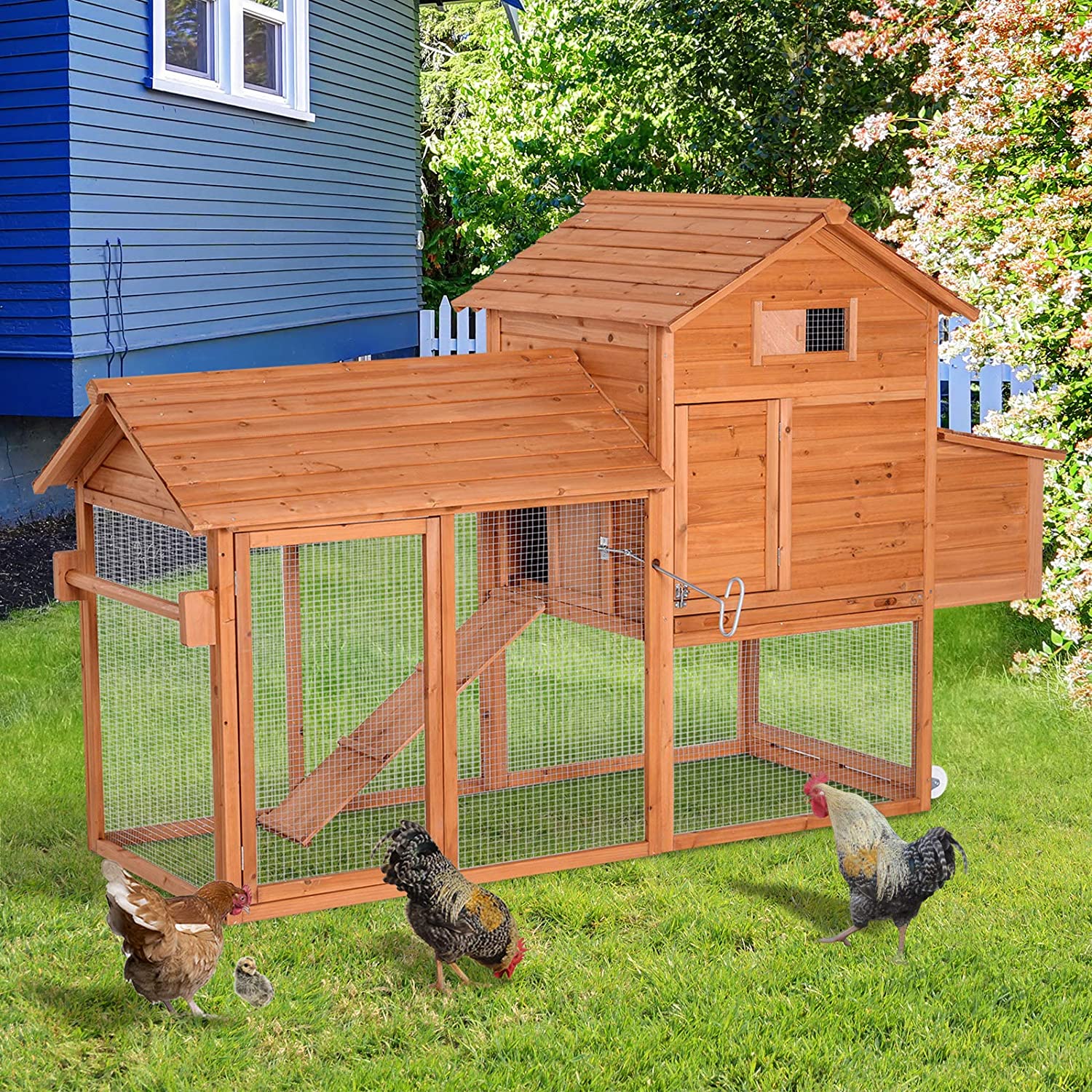 outdoor Indoor Wooden Portable Backyard Chicken Coop With Fenced Run And Wheels