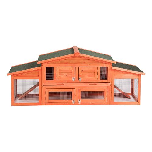 71'' Large Wooden Rabbit Hutch Small Animal House with 2 Run Play Area