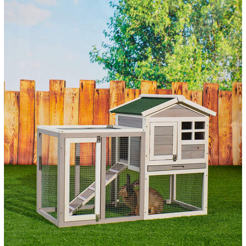 48'' Large Wooden Rabbit Hutch Chicken Coop Gray