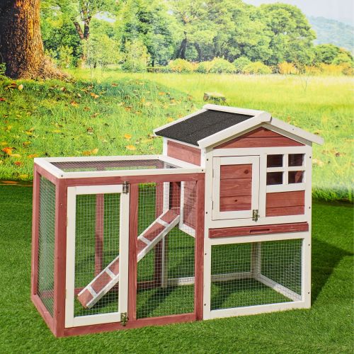 48'' Large Wooden Rabbit Hutch Auburn and White