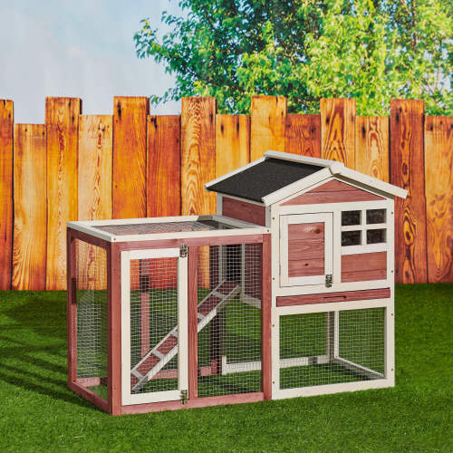 48'' Large Wooden Rabbit Hutch Auburn and White