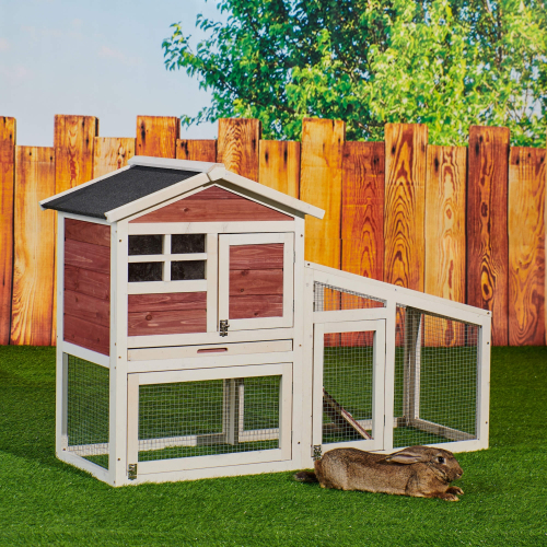 55'' Rabbit Hutch Indoor Outdoor Wooden Bunny Cage (Auburn)