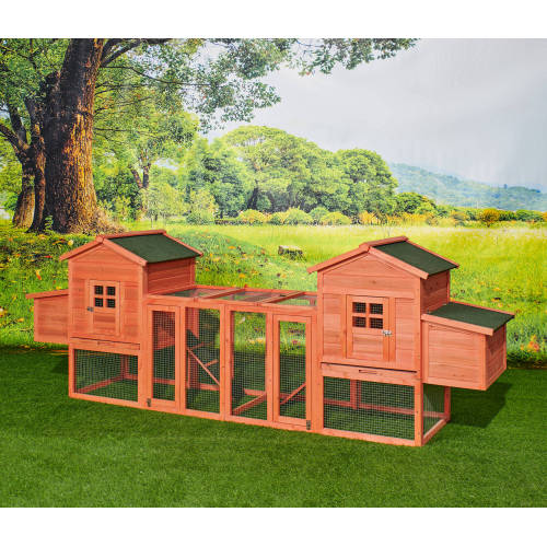 124'' Large Chicken Coop Duplex with Outdoor Run