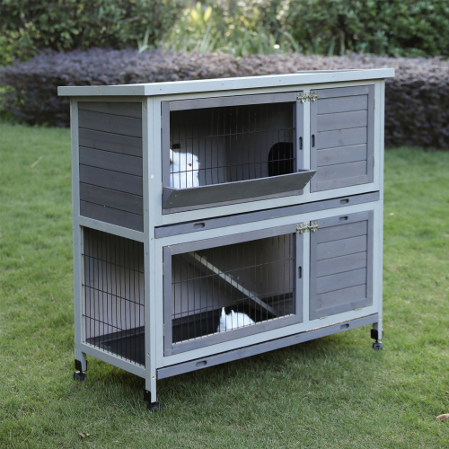 41'' Movable Rabbit Hutch with Wheels Indoor Outdoor