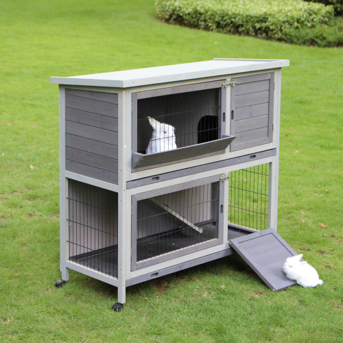 41'' Movable Rabbit Hutch with Wheels Indoor Outdoor