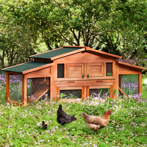 70'' Wood Outdoor Chicken Coop Rabbit Hutch for Small Animals with 2 Run Play Area