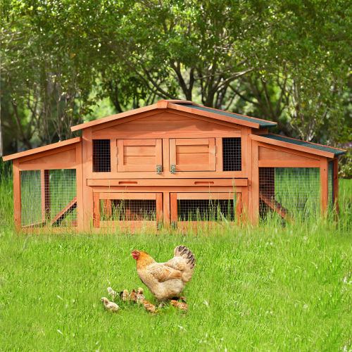 70'' Wood Outdoor Chicken Coop Rabbit Hutch for Small Animals with 2 Run Play Area