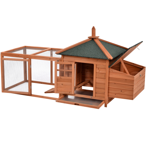 78" Large Outdoor Wooden Chicken Coop with Removable Tray and Ramp for 3 Chickens, Natural Color