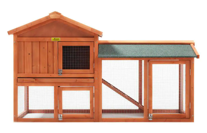 2-Tier Wooden Rabbit Hutch Outdoor Bunny Cage with Run Waterproof Roof