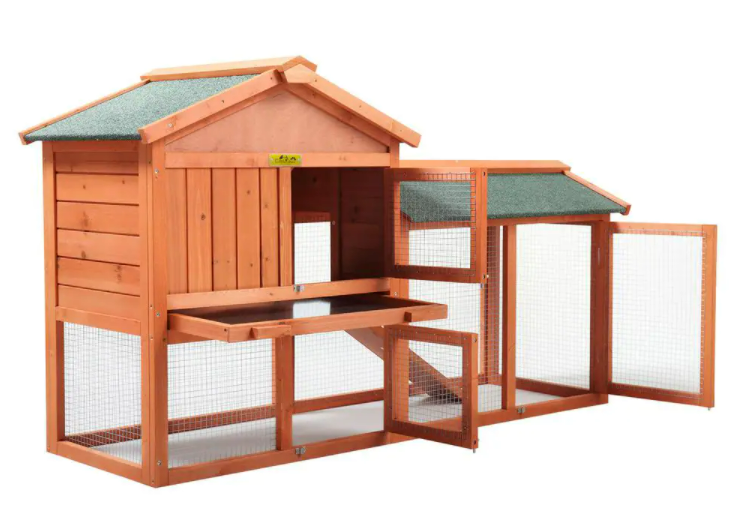 2-Tier Wooden Rabbit Hutch Outdoor Bunny Cage with Run Waterproof Roof