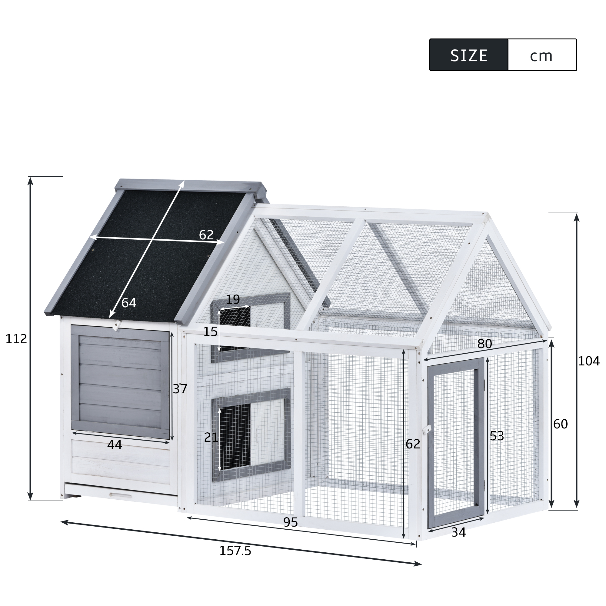 Wooden Rabbit Hutch Bunny Hutch House Guinea Pig Cage with Run Space, Removable Tray and Waterproof Roof for Outdoor Gre