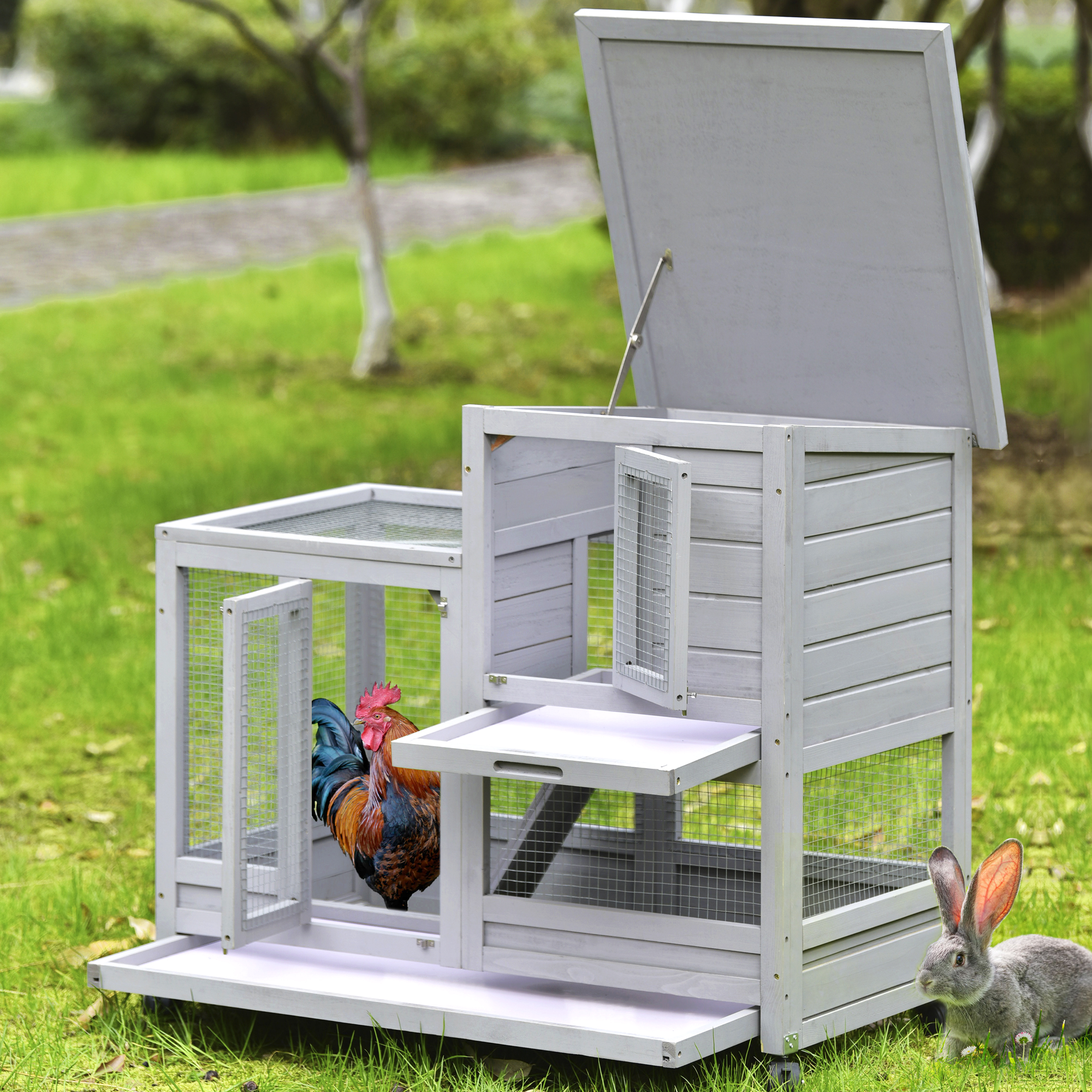 Rabbit Hutch Indoor Upgraded Wooden Bunny Cage Guinea Pig House Rabbit Cage with Run Bunny House 4 Casters Removable No 
